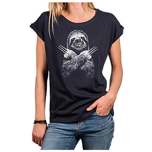 MAKAYA maglietta donna ovsersize talia forti - t-shirt sloth bradipo animali blu top tee tshirt casual basica xxxl