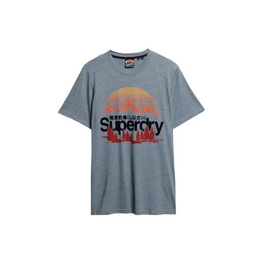 Superdry cl great outdoors graphic tee t-shirt, creek blue grit grindle, l uomo