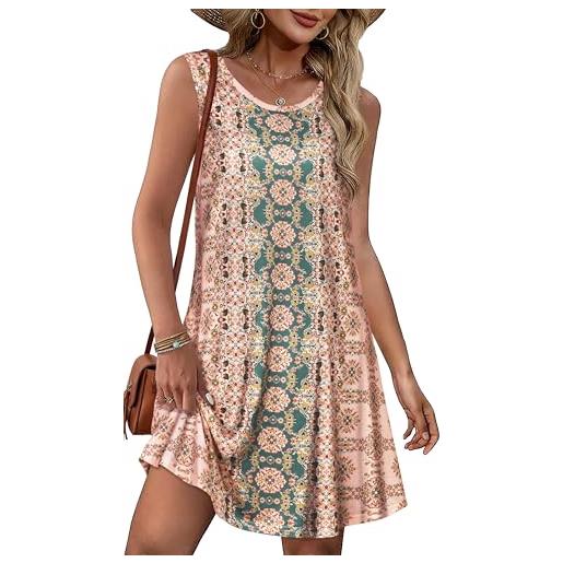 elescat abiti estivi da donna da spiaggia bohémien, senza maniche, vintage floreale, svolazzanti con tasche, magliette, canotte, prendisole, l