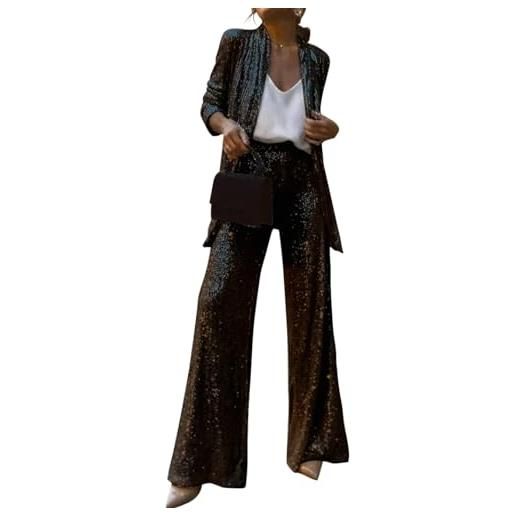 shownicer completo da donna in due pezzi con paillettes elegante tailleur pantaloni e giacca da completo blazer a maniche lunghe tuta a nero xs
