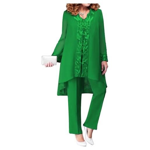 Agoky 3 pezzi completi eleganti donna cardigan da festa serate camicia a maniche corte pantaloni lunghi abito da cocktail abito da sera party scialle coprispalla verde 5xl