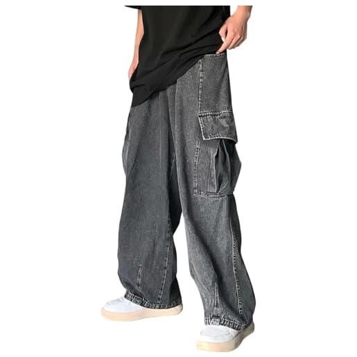 Yeooa jeans da ballo di strada y2k da uomo jeans larghi, jeans retrò da ragazzo pantaloni casual a gamba larga jeans hip -hop pantaloni dritti jeans moda casual pantaloni da jogging (grigio, m)