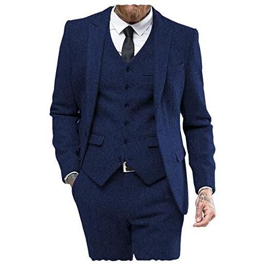 Aesido classic abiti da uomo vestibilità regolare 3 pezzi lana tweed spina di pesce affari smoking sposi sposi blazer+gilet pantaloni borgogna personalizzare