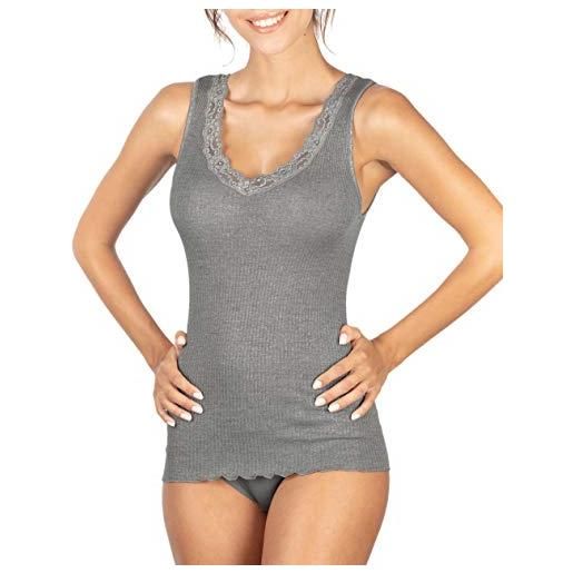 EGI canotta donna costine spalla larga scollatura v con pizzo lana 85% seta 15% (xl, grigio)