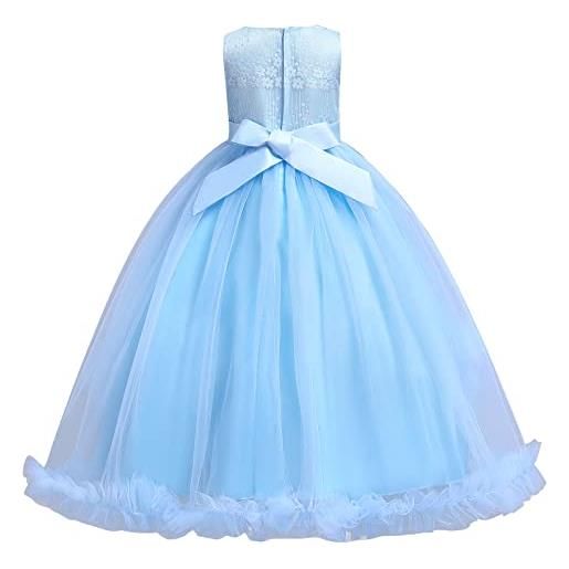 OBEEII vestito da bambina senza maniche, in tulle da principessa, per matrimonio, per la danza e la danza, 5-14j, blu b. , 11-12 anni