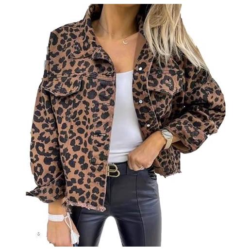 VIVICOLOR giacca di jeans da donna con stampa leopardata giacche di jeans con stampa leopardata cappotto di jeans casual abbottonato