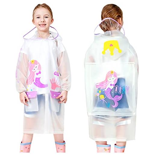 Fewlby giacche impermeabili bambini giacche da pioggia ragazzi ragazze poncho impermeabile cappotto di pioggia con cappuccio in cartone animato mantella pioggia 8-10 anni