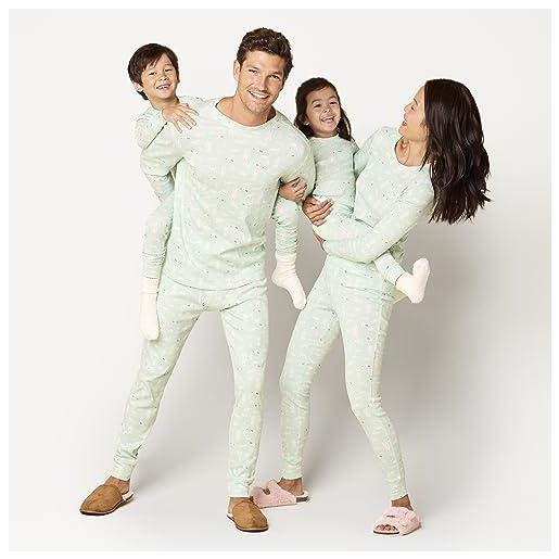 Amazon Essentials set di pigiama da notte attillati in cotone unisex adulti, blu verde righe, xs
