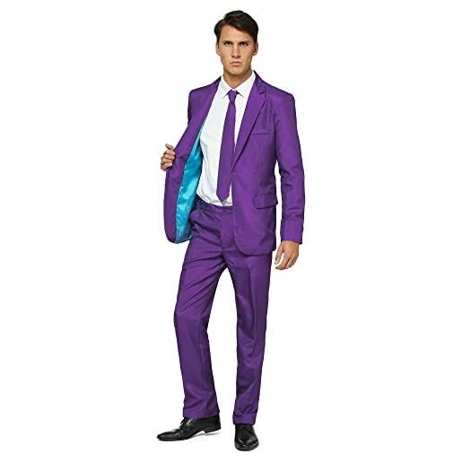 OFFSTREAM costume da festa per uomo - completo 2 pezzi a tinta unita per festa di halloween con giacca, pantaloni e cravatta - viola
