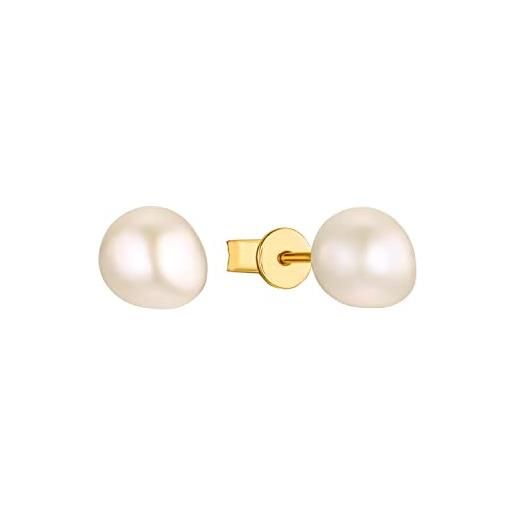 Joop!Orecchini gioielli per orecchie da donna in argento 925, con perla coltivata d'acqua dolce, 0.8 cm, oro, forniti in confezione regalo per gioielli, 2032460