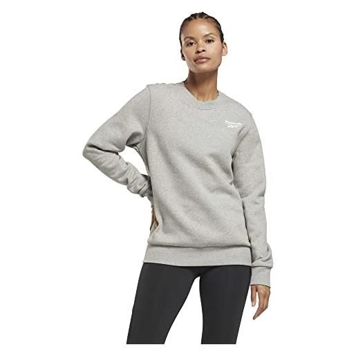 Reebok identity crew, felpa donna, mgreyh/white, xs