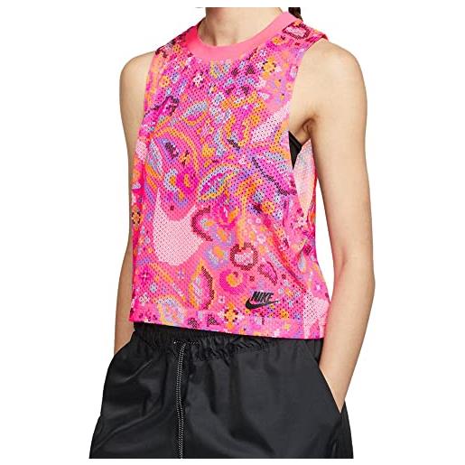 Nike nsw ftr allover print debardeurs, t-shirt donna, rosa (hyper pink), (taglia produttore: small)