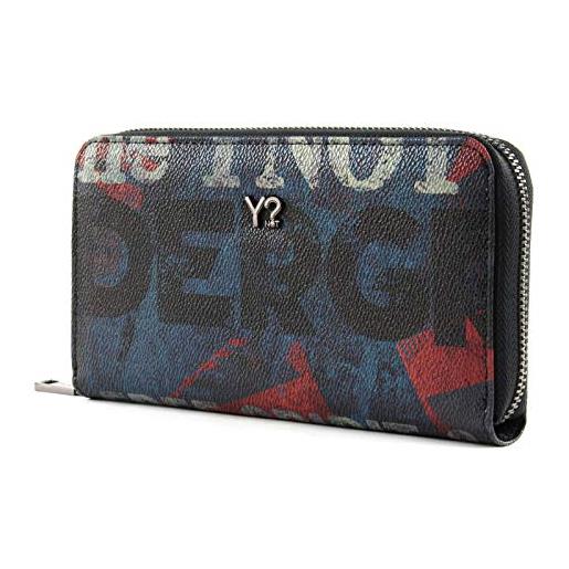 YNOT und-361f0 wallet zip around, scritte grunge, portafogli donna, blue, 19x3x11 (w x h x l)