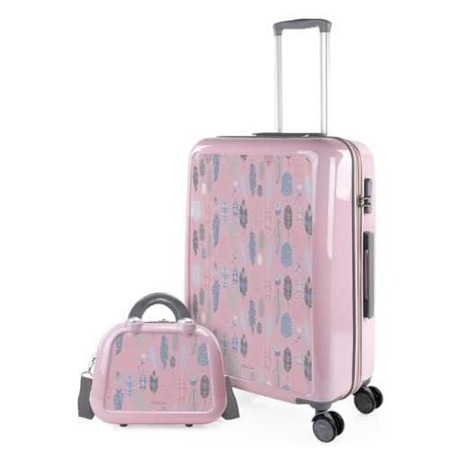 ITACA - set valigia media e valigia bagaglio a mano. Set valigie rigide per viaggi aereo - set trolley valigia rigida - set valigie rigide con lucchetto 703560b, piume