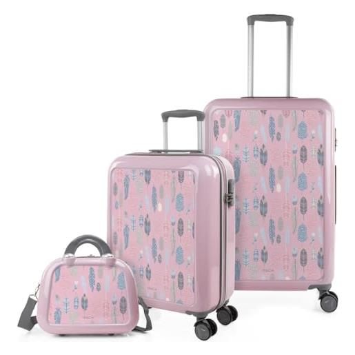 ITACA - set valigia media e valigia bagaglio a mano. Set valigie rigide per viaggi aereo - set trolley valigia rigida - set valigie rigide con lucchetto 703500b, piume