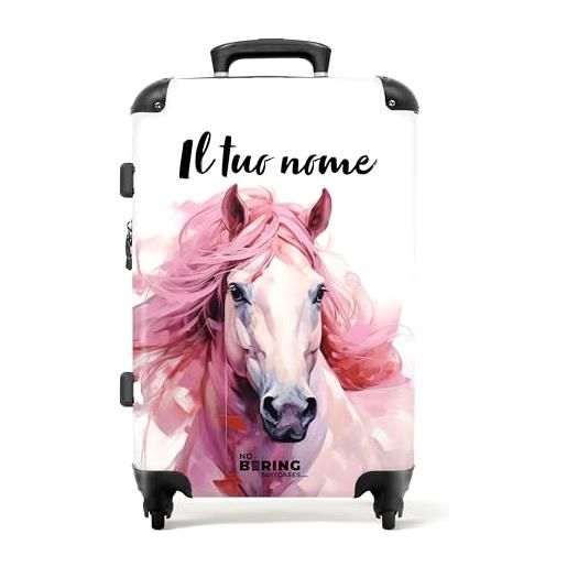 NoBoringSuitcases.com © valigia per bambini valigia per bambini valigia da viaggio bagaglio per bambini a 4 ruote, serratura tsa (personalizzato cavallo rosa ad acquerello) (valigia media 67x43x25 cm)