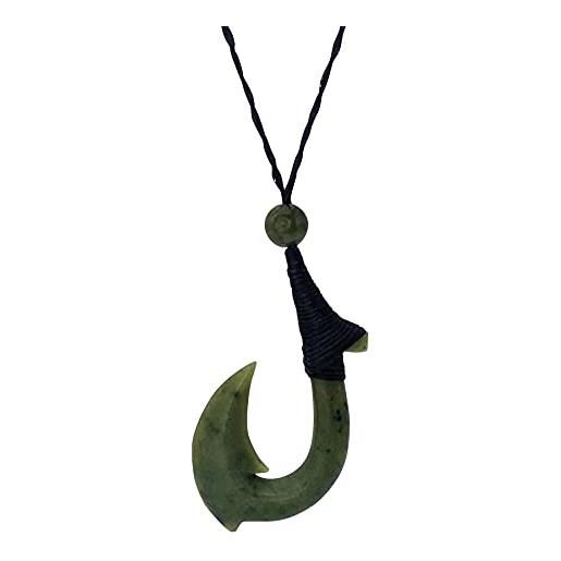81stgeneration collana pendente unisex intagliato a mano giada nefrite pietra verde amo dei pesci maori hei matau