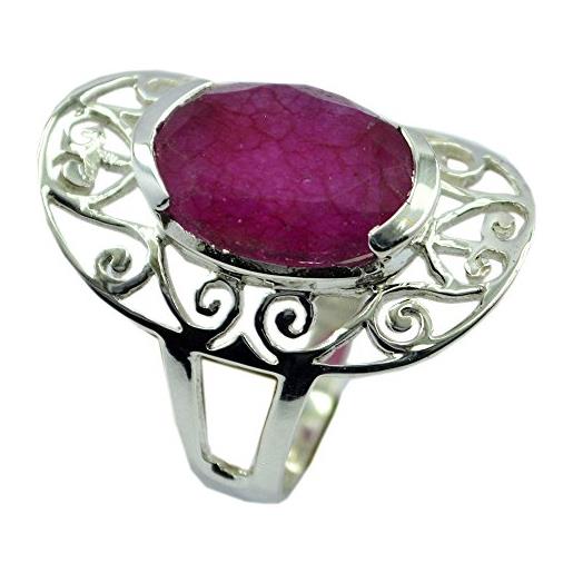 CaratYogi - anello nuziale ovale in argento sterling 925 con rubino indiano, misura da h a z e argento, 47 (15.0), colore: rosa, cod. Cysriru009-h