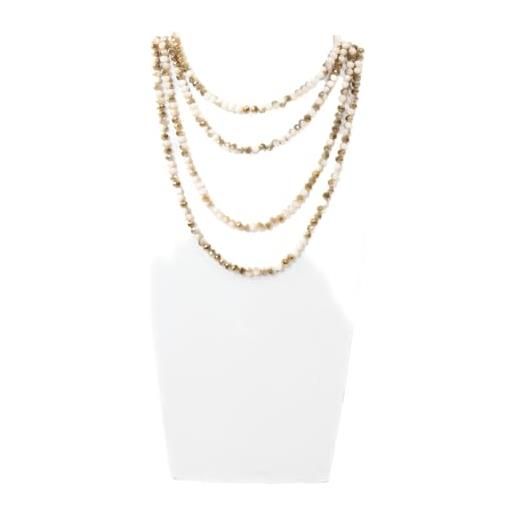 ZEROASSOLUTO collana donna mix di perle in silice in vari colori - lunghezza 85 cm - collana alla moda per donna e ragazza (burro/tortora)