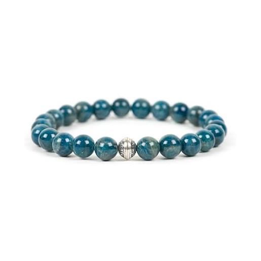 WORLD WIDE GEMS natural genuine blue apatite gemstone rondelle 7-8mm smooth 7inch beads stretchble bracelet crystal healing energy stone bracelet for women & men adjustable size