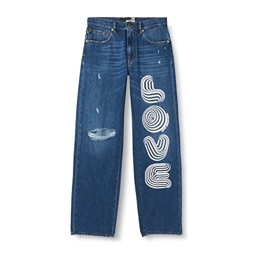 Love Moschino boyfriend fit 5-pocket trousers pantaloni casual, dark blue denim, 31 da donna