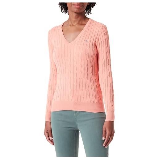 GANT stretch cotton cable v-neck pullover, peachy pink, s donna