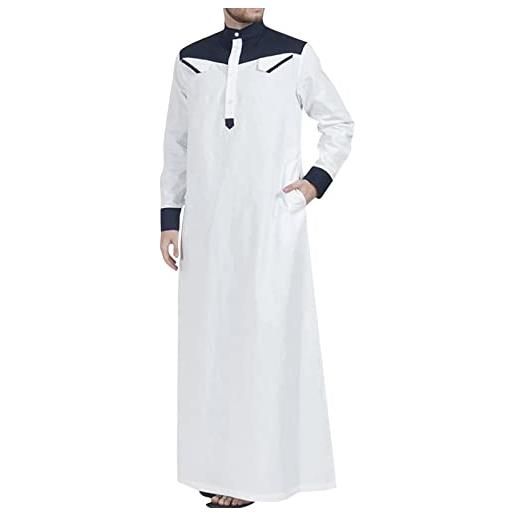 Generic abbigliamento arabo uomo musulmano - con tasche abbigliamento arabo islamico thobe vestiti comode camicia thobe lino musulmano medio oriente arabi vestiti lunghi preghiera per uomo