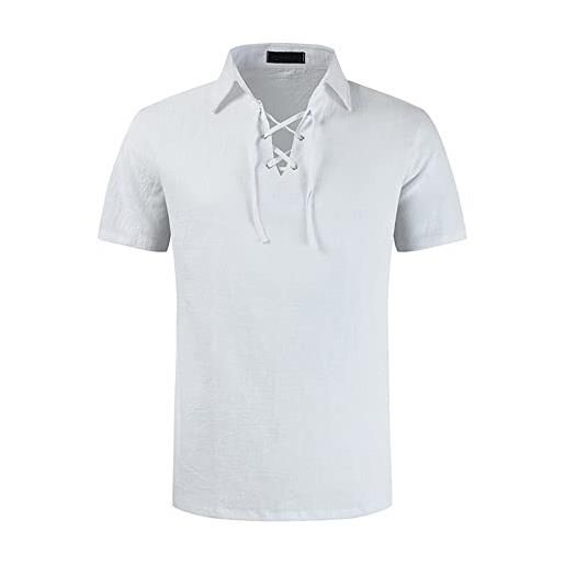 SHENGSHIYU polo a maniche corte uomo t-shirt golf polo traspiranti per attività all'aperto t-shirt uomo con scollo a v corto comode magliette con scollo a v a-white m