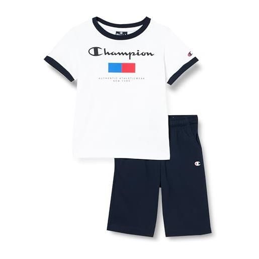 Champion legacy graphic shop b - new york crewneck t-shirt & shorts completo, bianco/blu marino, 13-14 anni bambini e ragazzi ss24