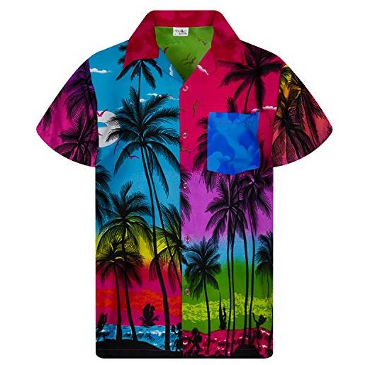 King Kameha funky camicie bluse hawaiana, manica corta, print beach, multicolore mix, 3xl