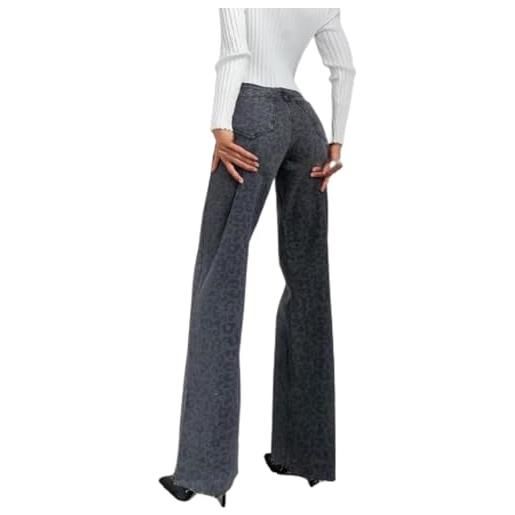 Vagbalena jeans leopardo femminile stampa leopardo jeans oversize vintage sciolti casual. Pantaloni a gamba dritti di gamba dritta in giro streetwear design y2k pantaloni (grigio scuro, s)