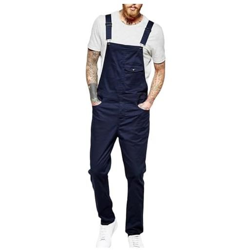 RUMAOZIA salopette da uomo, pantaloni da lavoro, pantaloni protettivi per tutte le stagioni, salopette da lavoro, jeans con tasche, jeans e bretelle, azzurro, m