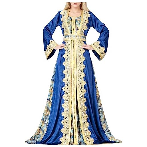 KBOPLEMQ abito musulmano da donna, abaya islamico marocchino ramadan robe senza hijab caftano arabo a lunghezza intera abbigliamento etnico con cintura abbigliamento da preghiera per le donne, o blu. , 