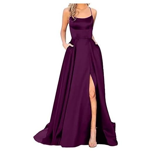 Generico vestito maniche lunghe brillantini abiti da ballo da donna lunghi da donna eleganti abiti lunghi senza schienale con scollo all'americana. Crisn satin spaghetti party prom dress spacco laterale abito da