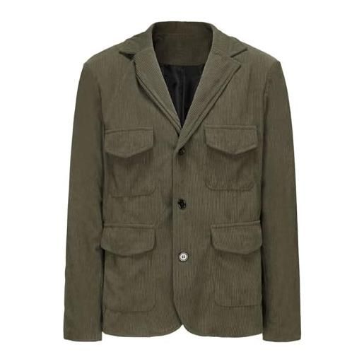 Generico abiti eleganti da uomo in velluto a coste vintage oversize con risvolto con bottoni e giacca sportiva giacca taglia 62 (green, xxxxl)