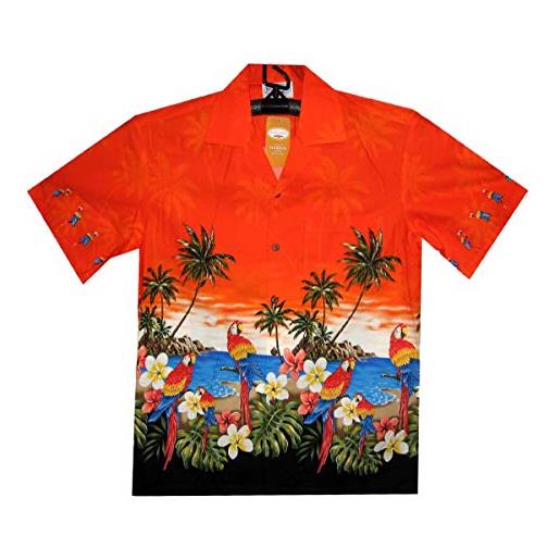 P.L.A. original camicia hawaiana, parrot with black, arancione xl