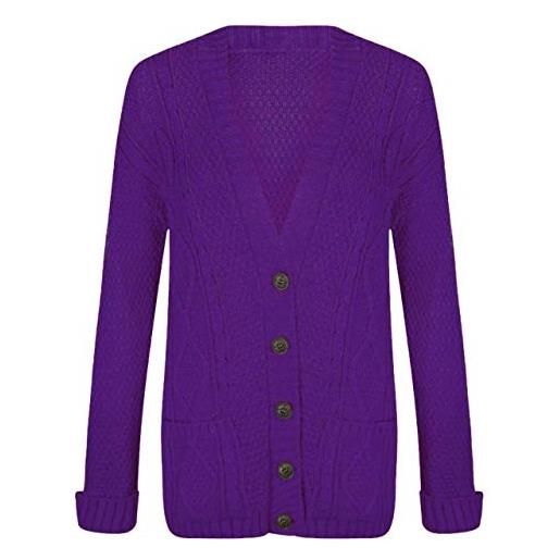 TrendyFashion cardigan da donna, a maniche lunghe, con bottoni, da donna, grosso, in maglia, viola, 52-54