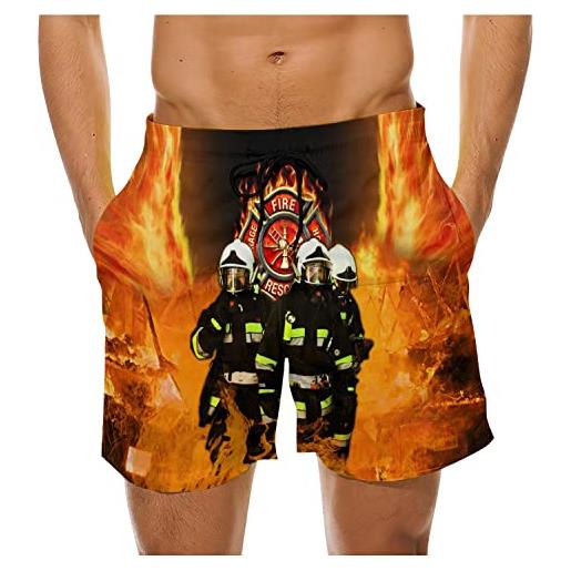 803 pantaloncini da bagno pompiere stampato swim trunks asciugatura veloce uomo costumi da bagno per nuoto, surf, vacanze m
