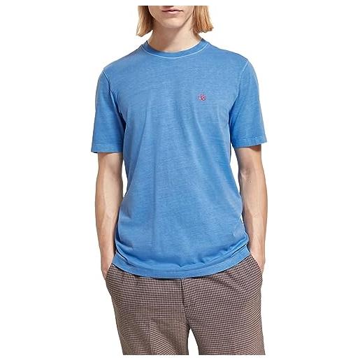 Scotch & Soda t-shirt logo tinta capo regular fit, blu ritmo 6186, l uomo