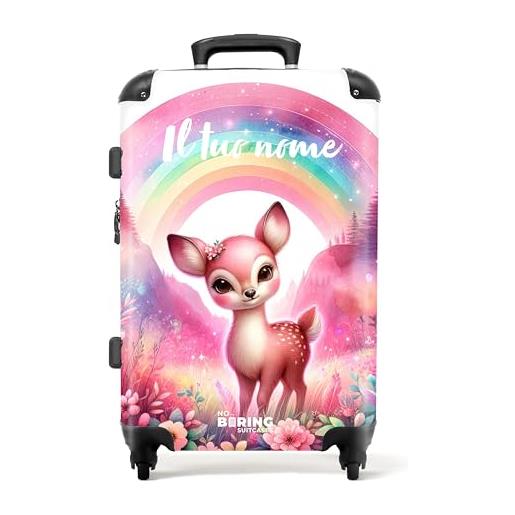 NoBoringSuitcases.com © valigia per bambini valigia per bambini valigia da viaggio bagaglio per bambini a 4 ruote, serratura tsa (cerbiatto in un mondo fiabesco rosa), (valigia media 67x43x25 cm)
