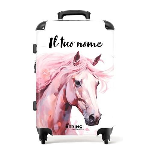 NoBoringSuitcases.com © valigia per bambini valigia per bambini valigia da viaggio bagaglio per bambini a 4 ruote, serratura tsa (personalizzato cavallo rosa illustrazione) (valigia media 67x43x25 cm)