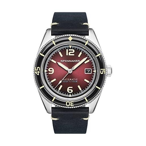 Spinnaker mens 43mm fleuss automatic oxblood red watch with genuine leather strap sp-5055-07