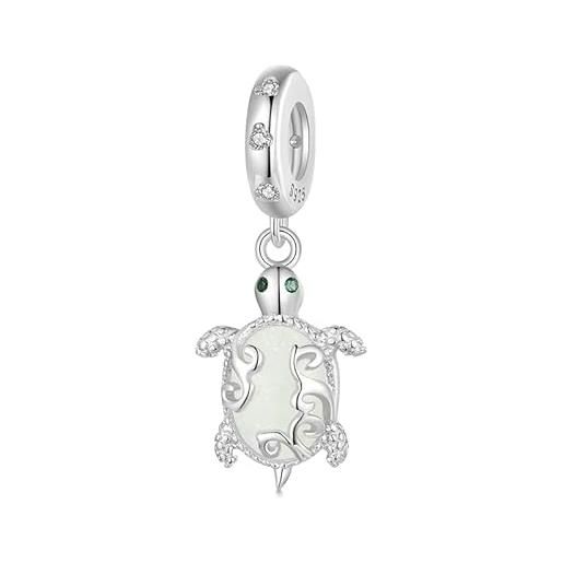 GNOCE glow-in-the-dark sea turtle ciondolo dangle charm per le donne, 14k oro bianco placcato s925 sterling silver bracelet. Necklcae charm per lei, gioielli regalo