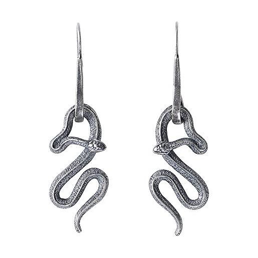 ForFox orecchini pendenti serpente mamba nero in argento 925 per donna