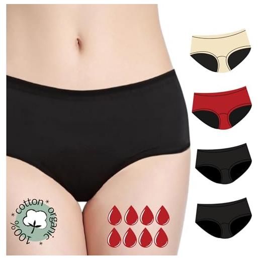 NoBlood starter kit - pacco da 4 (2 x nero, 1 x rosso, 1 x nude) - mutande assorbenti mestruali (pacco da 4, xxs)