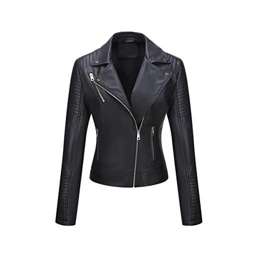 Geschallino donna giacca in pu taglie forti cappotto primaverile autunnale cappotto corto da motociclista 37plus nero 5x