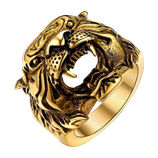 U7 placcato oro anello animale anello a forma di tigre fantastici anelli per uomo moda anello in acciaio taglia 14