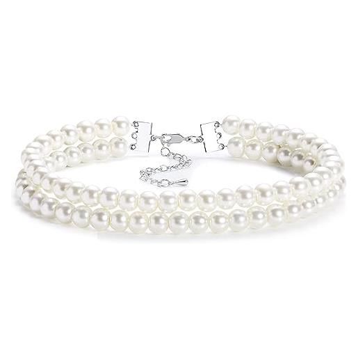 Duriya collana da donna con perle corte, a strati multipli, per matrimonio, gioielli da sposa, con imitazioni di perle scintillanti (collana a doppio strato confezione regalo velluto)