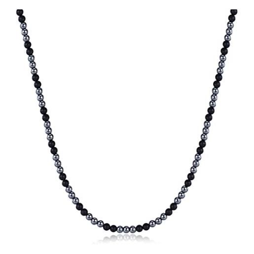 LuxSep collana da uomo con perle di onice opaco e ematite 4mm
