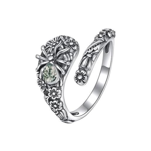 VENACOLY anello ragno per donna in argento sterling 925 agata muschiata ragno gioielli regalo per donna, nessuna pietra preziosa